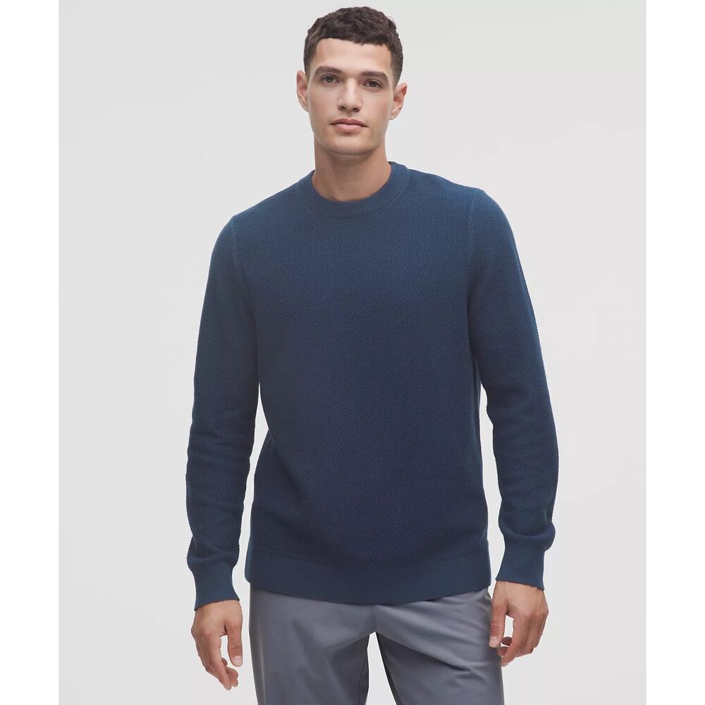 Lululemon Textured Knit Crewneck Sweater Navy Mens Small Cotton Blend